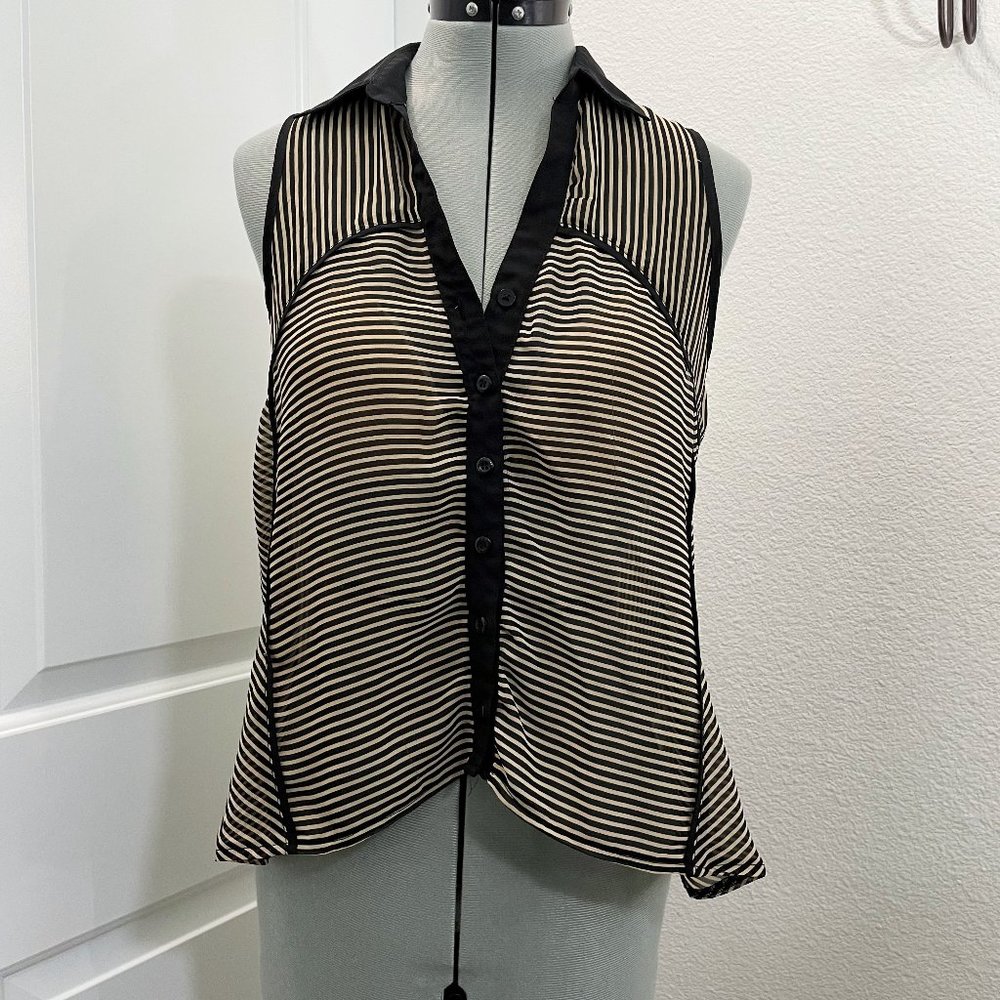 Mind Code Striped Hi-Low Button Up Sleeveless Top